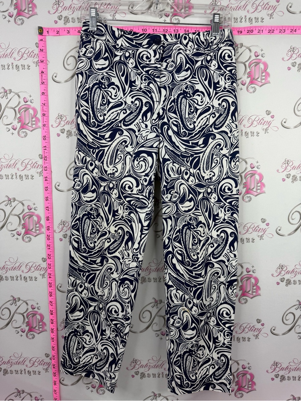 Perfect crop pant swirls Women's Navy & White Printed Pull-On Pants